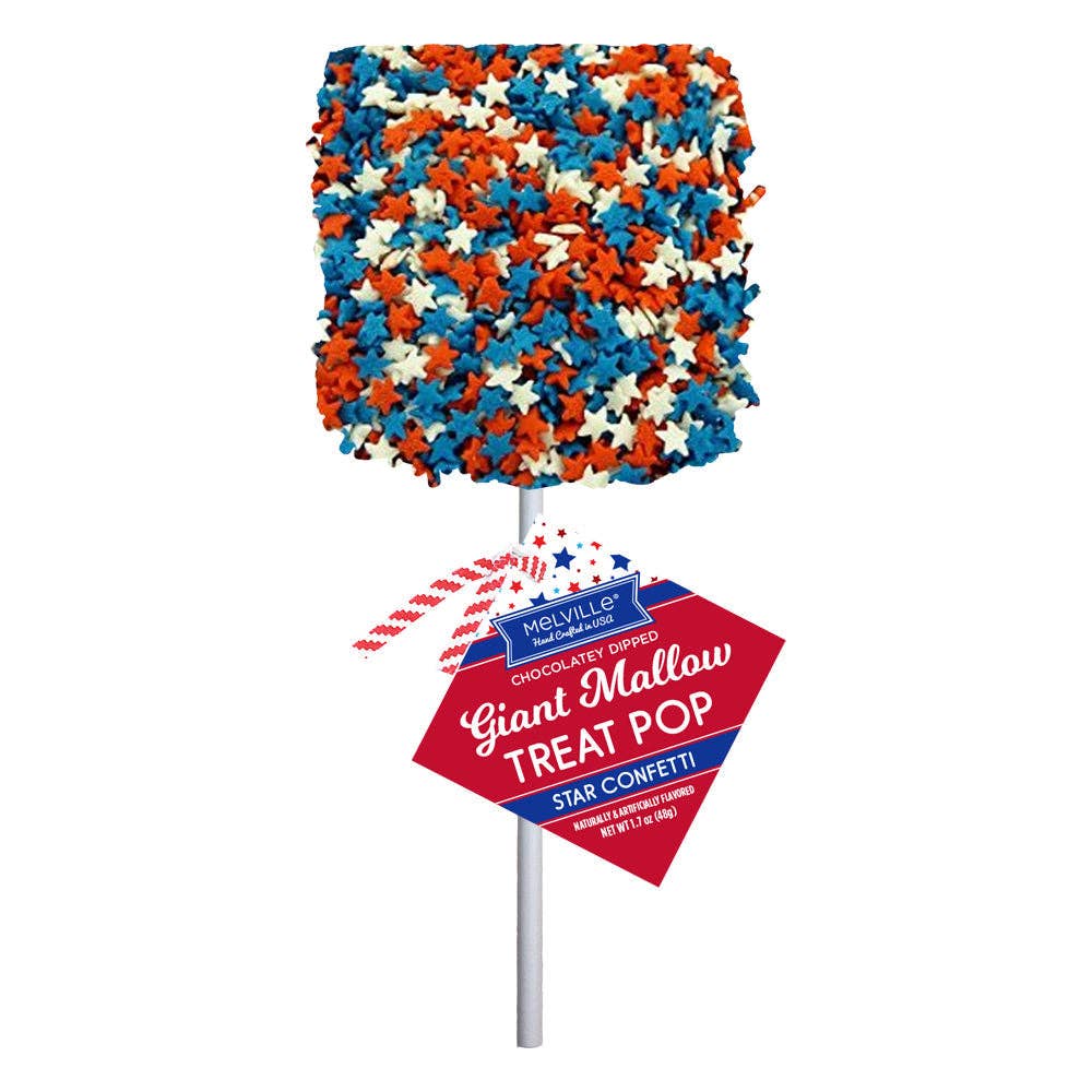 Giant Marshmallow Pops - Milk Chocolatey-Coated with Patriotic Star Confetti