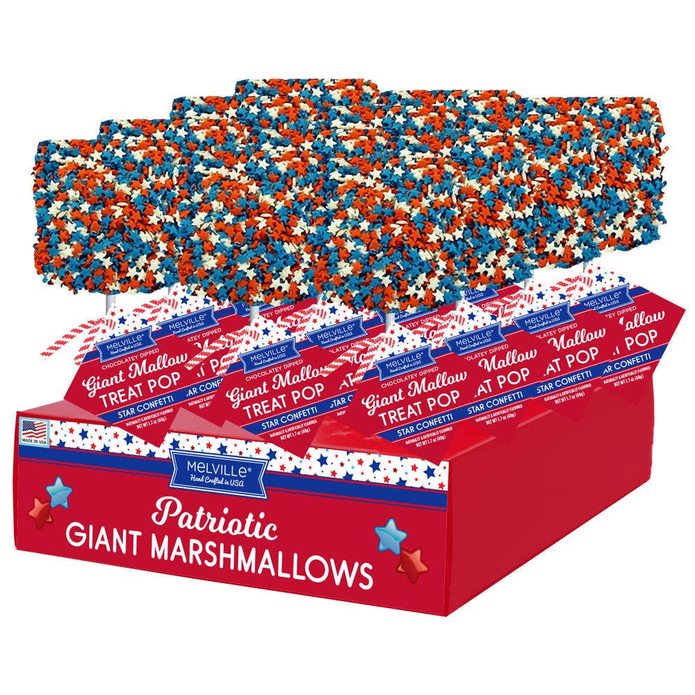 Giant Marshmallow Pops - Milk Chocolatey-Coated with Patriotic Star Confetti