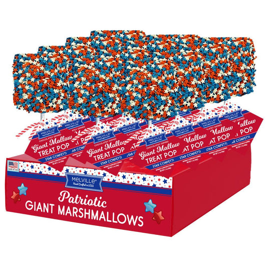 Giant Marshmallow Pops - Milk Chocolatey-Coated with Patriotic Star Confetti
